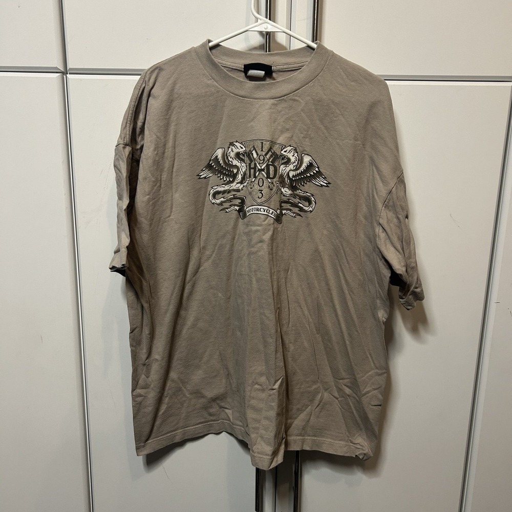 Harley Davidson T-Shirt Mens XL Tan Griffin Crest Milwaukee Wisconsin USA Made